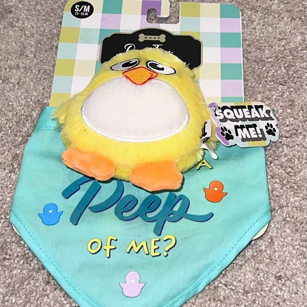 NWT Do You Want a Peep of Me Dog Bandana and Chick Squeaky Toy.